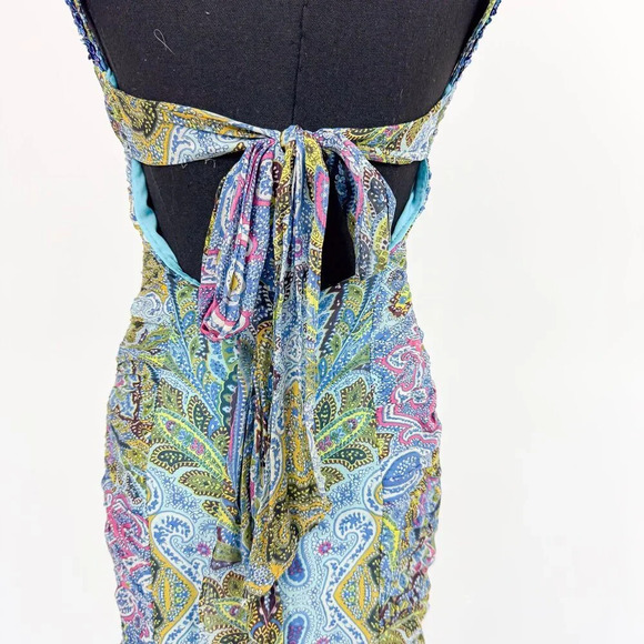 VINTAGE ADRIANNA PAPELL EVENING BEADED PAISLEY DRESS WITH TIE KNOT BACK - Picture 7 of 9